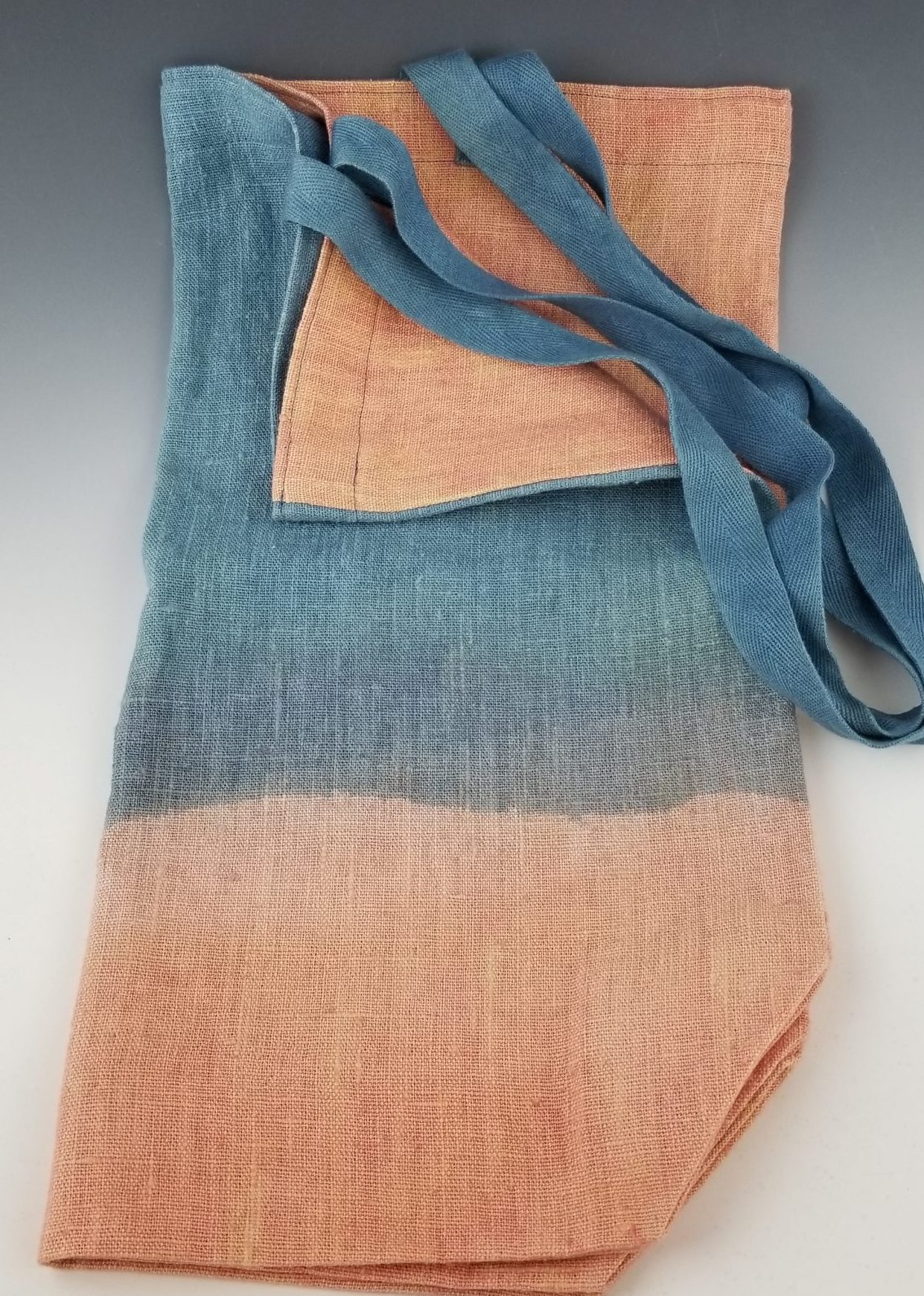 Large Linen Canvas Bag, indigo and peach